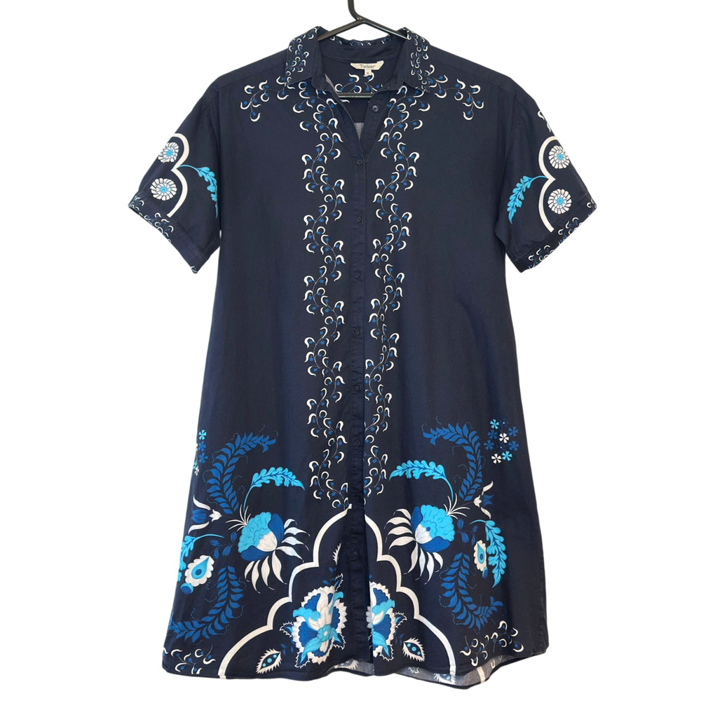 Tucker NYC The Sarah Shirt Dress Womens XL Midi Navy Dutch Blossoms Short Sleeve